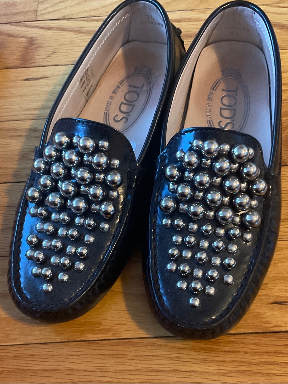 Tod's Black Patent Leather Studded Slip-On Loafers